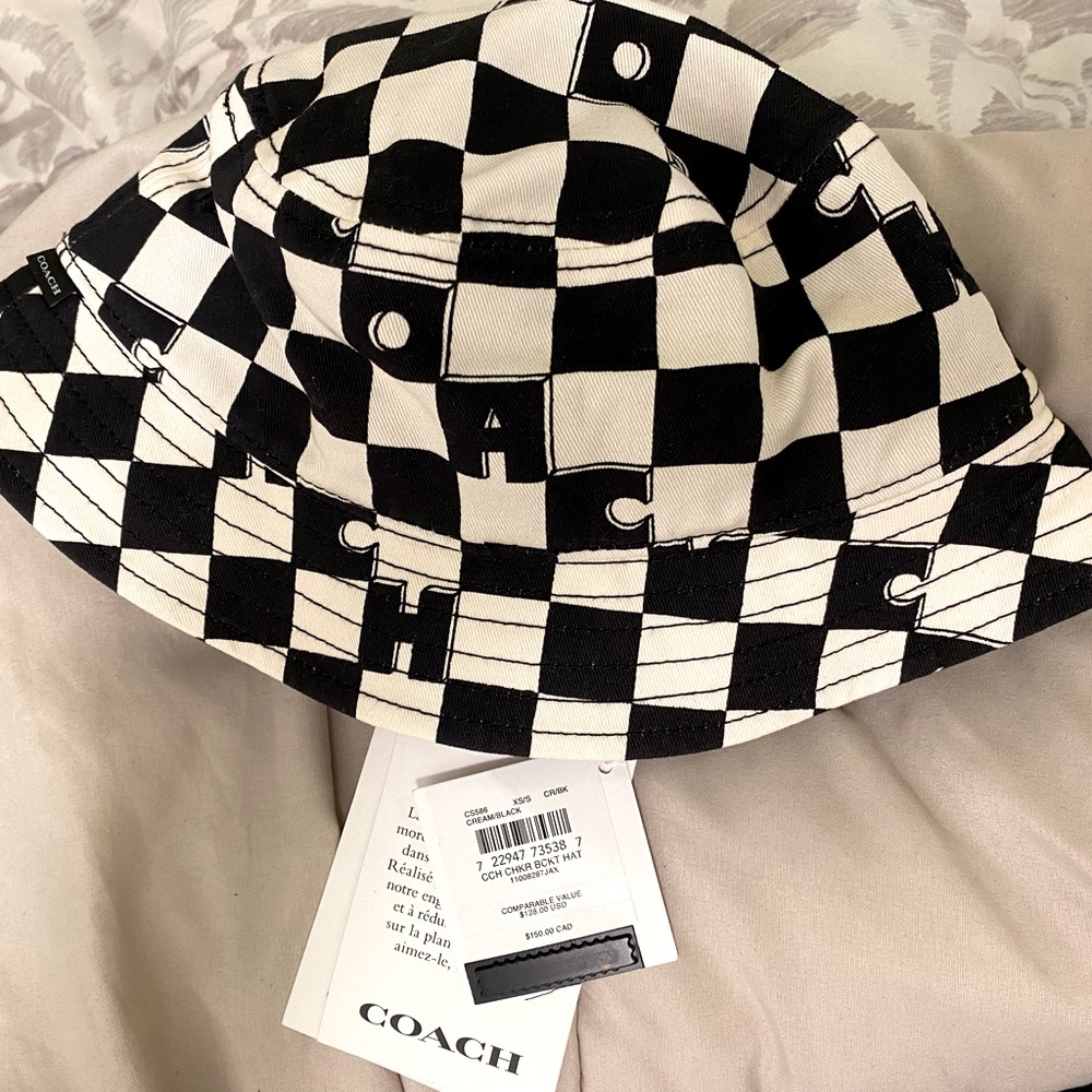 Coach bucket hat, black and white color, fits extra small to small